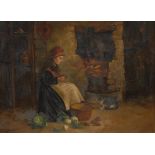 Dennis Wood Deane (c.1822 - 1900) Peeling Vegetables signed, oil on canvas, 45.5cm x 61.5cm