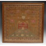 An early Victorian needlework sampler, by Mary Compton, in coloured threads on linen with a
