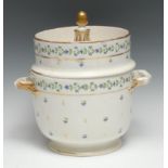A Derby ice pail and cover, decorated with chantilly sprigs, the deep lid with acorn finial