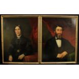W**J** Chapman (mid 19th century) A Pair, Portraits Mr and Mrs Henry Wright, three-quarter length,