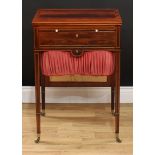 A Sheraton Period mahogany rectangular drawing room work table, rectangular top with pull-up fire
