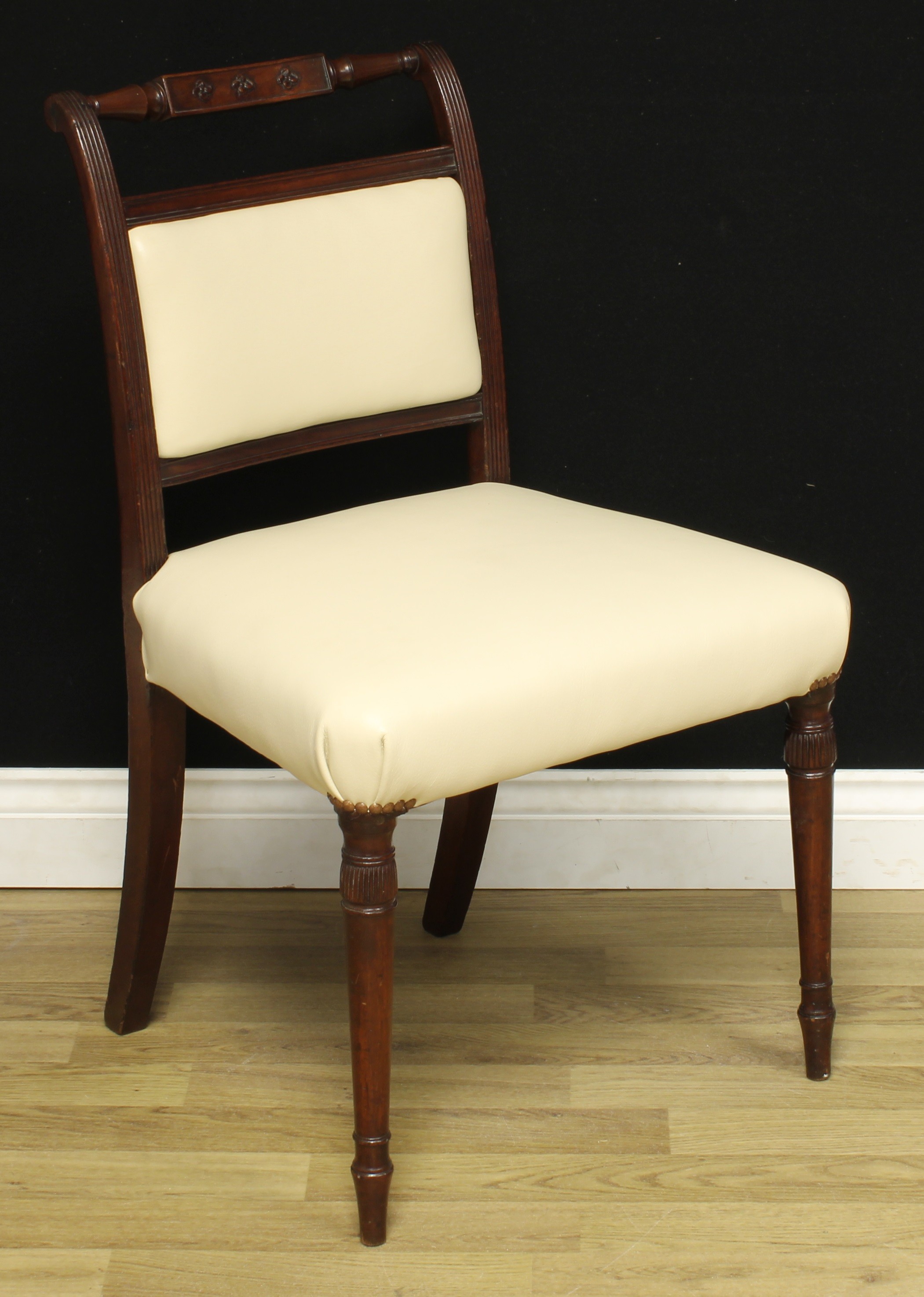 A Scottish Regency mahogany side chair, scroll back, the turned rail centred by a rectangular