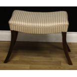 A Regency rosewood rectangular stool, stuffed-over seat, sabre legs, 44cm high, 55cm wide, 35cm