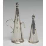 A George II silver conical candle snuffer, scroll handle, 11.5cm long, London 1748; another, flame
