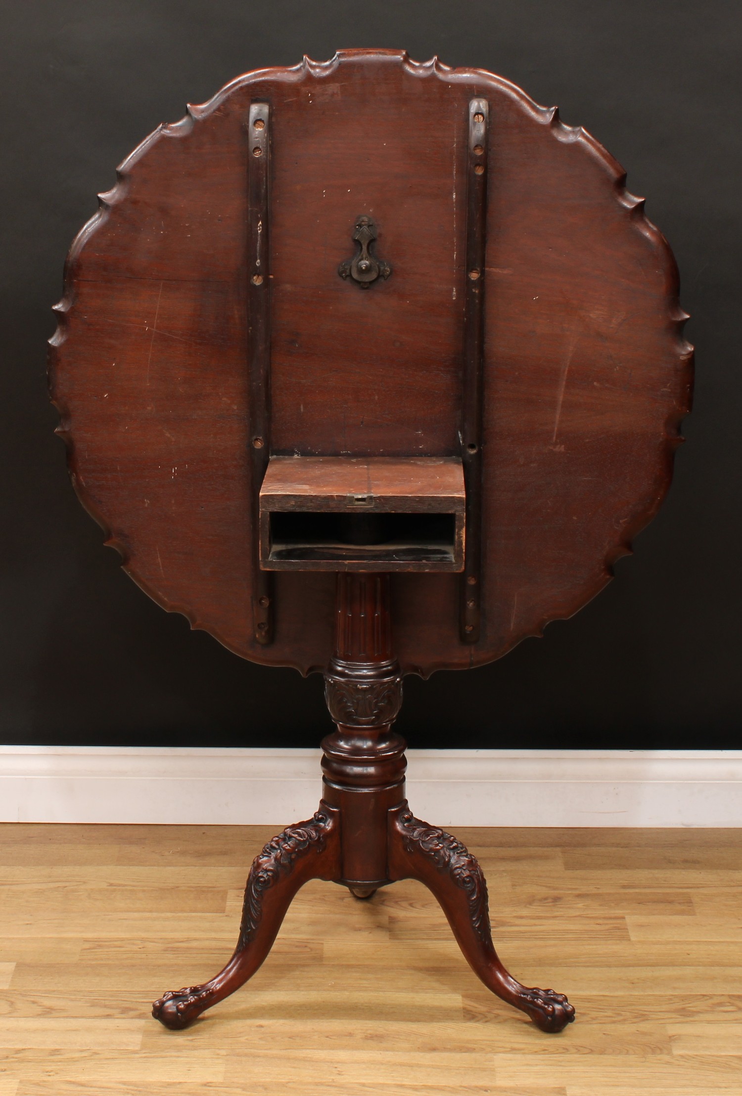 A 19th century mahogany tripod occasional table, shaped circular top with pie-crust edge, stop- - Image 3 of 3