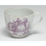 A Worcester L'Amour pattern fluted coffee cup, printed in puce with a courting couple, gilt rim