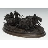 Vasilii Grachev (Russian 1831-1905), after, A dark patinated bronze, a troika pulled by three