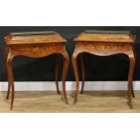 A pair of Louis XV Revival gilt metal mounted kingwood and marquetry jardinière tables or bloom