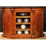 A substantial Victorian walnut and marquetry credenza, ebonised top and chevron parquetry frieze