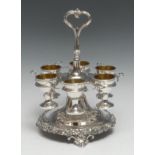 A Rococo Revival silver egg cruet, the revolving superstructure with proviosion for six cups,