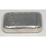A large George III silver rounded rectangular snuff box, bright-cut and wrigglework engraved, hinged