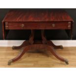 A William IV mahogany sofa table, rectangular top with fall leaves above a pair of frieze drawers,