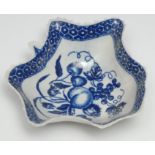 A Worcester leaf shaped pickle dish, printed with Fruit Sprays under a cell border, 10cm wide,