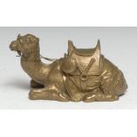 A 19th century Orientalist gilt-bronze novelty inkwell, cast as a camel, hinged cover, 16cm long, c.