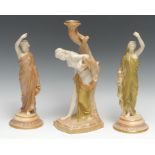 A Royal Worcester figural table lamp, made for Clarke's Cricklite Lamps, she stands wearing