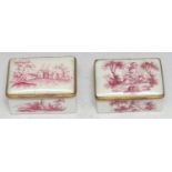 An 18th century enamel rounded rectangular snuff box, painted puce en camaïeu with amorini,