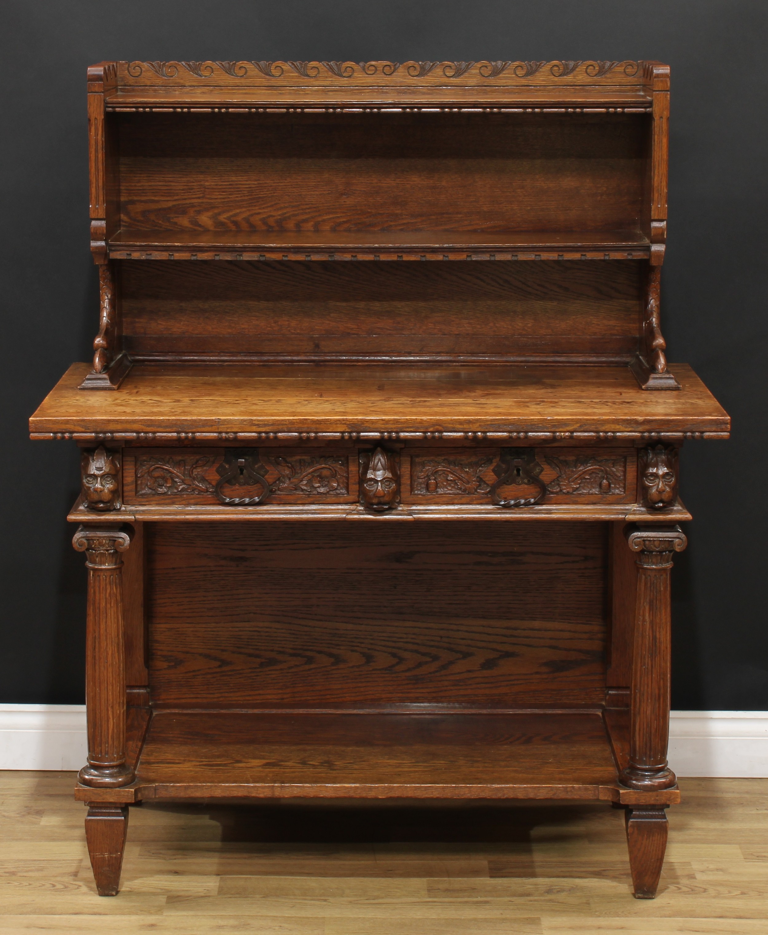 An Arts & Crafts period oak library side table, by Rasmus Nielsen, the bookcase superstructure - Image 2 of 7