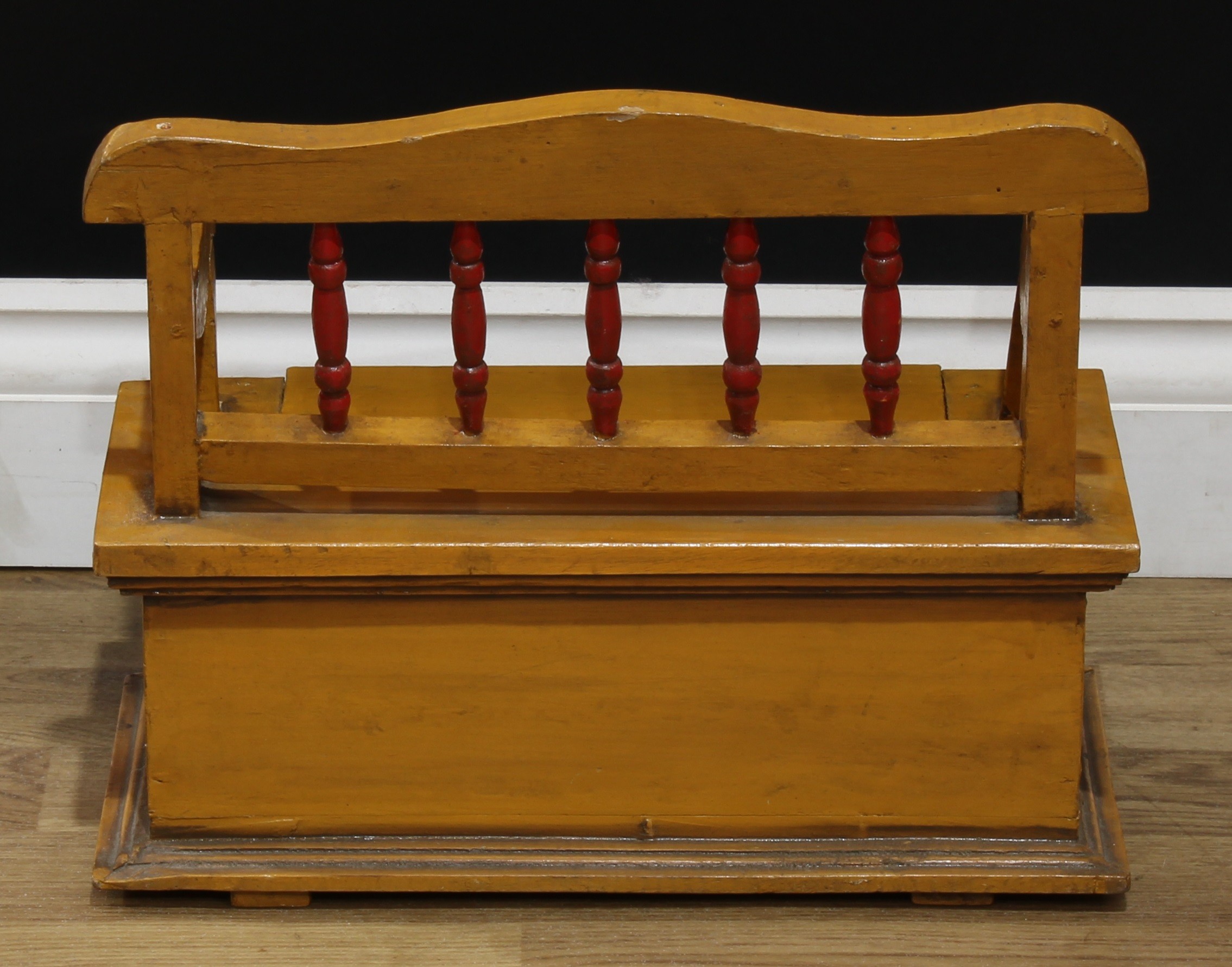 Miniature Furniture - an early-mid 20th century painted bench, possibly Scandinavian, painted with - Image 14 of 18
