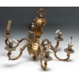 A Baroque design gilt-metal six-branch electrolier, cast with acanthus scrolls, 62cm diam