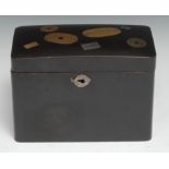 A Japanese black lacquer rounded rectangular tea caddy, the slightly domed hinged cover decorated in
