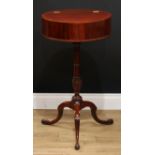 A 19th century rosewood crossbanded mahogany drum occasional table, circular top with hinged