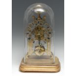 A Victorian Gothic Revival brass skeleton clock, 16cm chapter ring inscribed with Roman numerals,