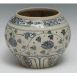 A Chinese compressed ovoid vase, painted in underglaze blue in the Islamic taste with scrolling