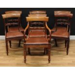 A set of six George/William IV mahogany bar back dining chairs, 83cm high, 45cm wide, the seat