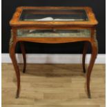A Louis XV Revival gilt metal mounted rosewood and marquetry bijouterie table, hinged serpentine top