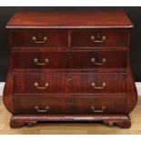 An 18th century Dutch mahogany bombe-shaped chest, two-stage rectangular top with moulded edge,