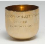Racing Interest - a 9ct gold tumbler cup, enraved George Mason (Haymarket) Trophy, Chester 5th