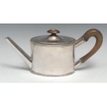 An 18th century Belgian silver oval drum shaped teapot, quite plain, hinged domed cover, beaded