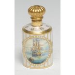 A Lynton porcelain cylindrical scent bottle, painted by Stefan Nowacki, monogrammed, with a man-of-