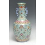 A Chinese ovoid vase, brightly decorated in polychrome enamels with bats, precious objects and