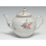 A Derby globular teapot and cover, attributed to Edward Withers, painted with roses and other