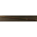 Tribal Art - an African hardwood status or prestige staff, carved figural terminal, 123cm long