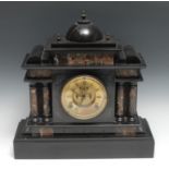 A 19th century breccia and black marble architectural mantel clock, 12cm brass dial inscribed with