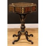 A Napoleon III gilt metal mounted ebonised and brass marquetry bloom or jardiniere table, in the