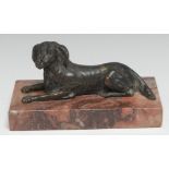 French School (19th century), a brown patinated bronze, of a retriever dog, recumbent, rectangular