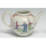 A Worcester globular Boy at the Window teapot, painted with traditional Chinoiserie tableaux of