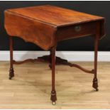A 19th century mahogany Pembroke table, rectangular top with shaped fall leaves outlined with