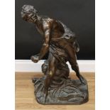 After Bernini, a substantial brown patinated bronze, David, he stands taking aim with his slingshot,
