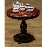 Miniature Furniture - a William IV mahogany wine table, moulded circular tilting top, incised