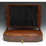 A George IV mahogany dressing glass, rectangular mirror plate flanked by turned supports, bow-