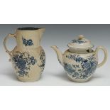 A Worcester Fence pattern teapot and cover, printed in tones of blue, flower finial, 19cm high,