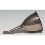 A George III silver wine funnel, reeded border, curved fluted spout, 16.5cm long, London 1796, 5.