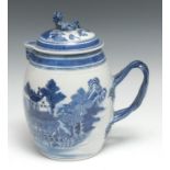 An 18th century Chinese Export porcelain barrel-shaped covered cider jug, of silver shape, well