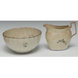 A Pinxton flattened ovoid jug, pattern 14, angular handle, blue line borders, 11.5cm high, c.1800; a