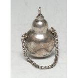 An 18th century Continental silver double-gourd scent bottle or phial, quite plain, twist stopper,