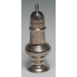 A George III silver pear shaped pepper caster, spiral finial, domed foot, 12.5cm high, London 1767